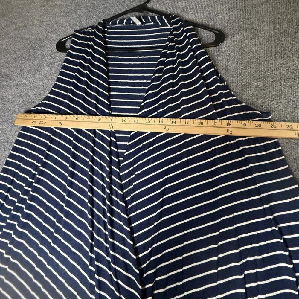 Brooke & Emma Navy White Striped Draped Open Vest Cardigan Sharkbite Hem 2X USA